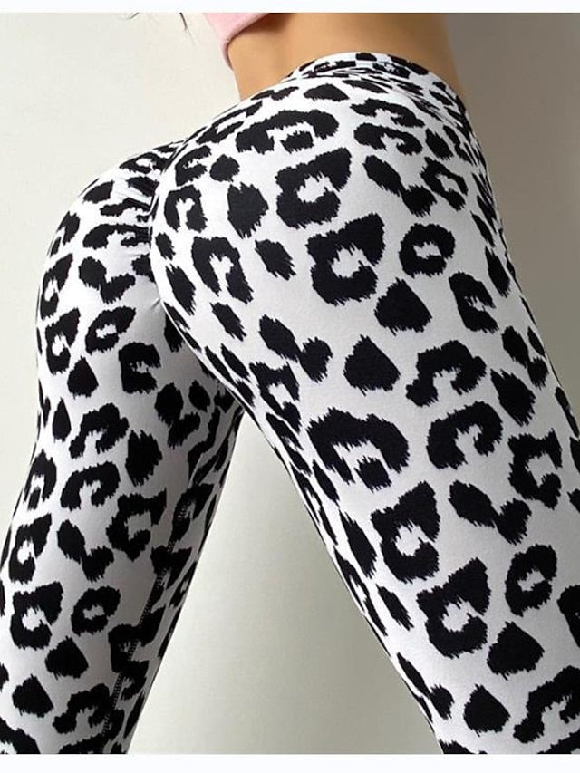 Women's Tights Polyester Leopard Black White Yoga Ankle-Length Yoga