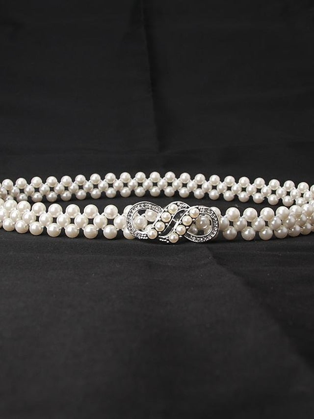 ladies pearl waist chain korean version rhinestone pearl decorative belt fashion sweet dress elastic belt women wholesale - LuckyFash™