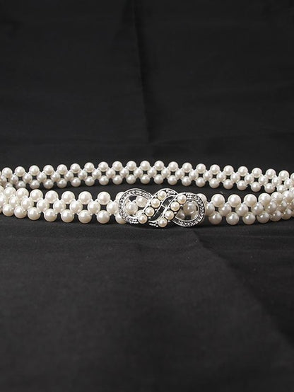 ladies pearl waist chain korean version rhinestone pearl decorative belt fashion sweet dress elastic belt women wholesale - LuckyFash™