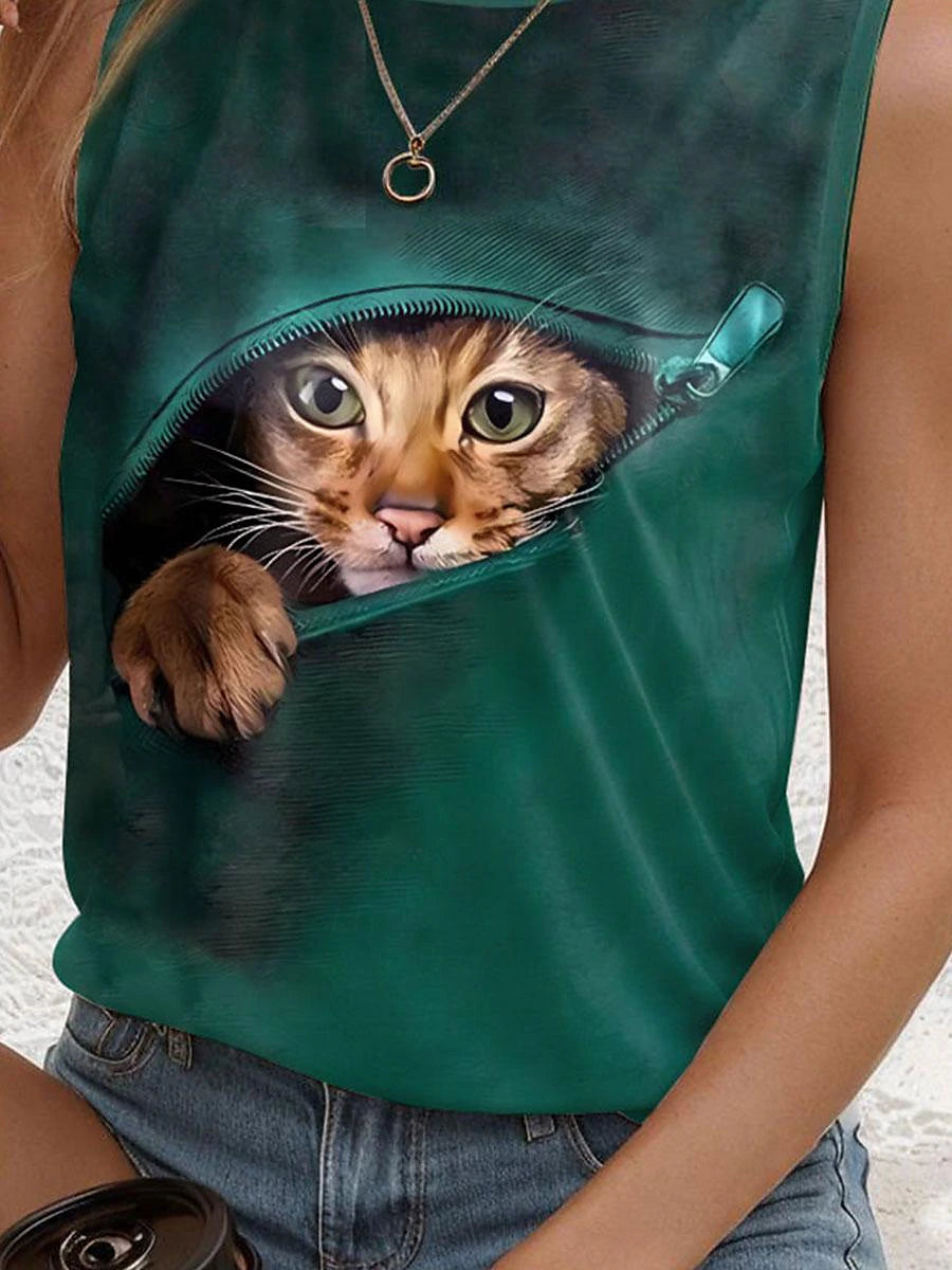 Women's Tank Top Vest Ombre Animal Green Sleeveless Crew Neck Summer