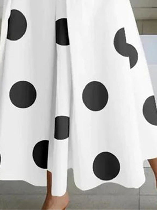 Women's Shirt Dress Casual Dress Swing Dress Maxi long Dress Outdoor Office Daily Satin Fashion Modern Shirt Collar Button Pocket Sleeveless Summer Spring 2023 Regular Fit Black White Green Polka Dot - LuckyFash™