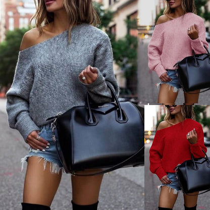 Women's Pullover Sweater Jumper Off Shoulder Ribbed Knit Acrylic Oversized Fall Winter Outdoor Valentine's Day Daily Stylish Casual Soft Long Sleeve Solid Color Black Yellow Pink S M L