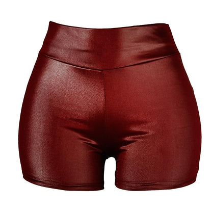 Women's Shorts Faux Leather Solid Colored Wine Black Streetwear High Waist Short Street Club