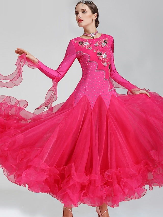 Ballroom Dance Dress Crystals / Rhinestones Women's Performance Long Sleeve Spandex Polyester - LuckyFash™