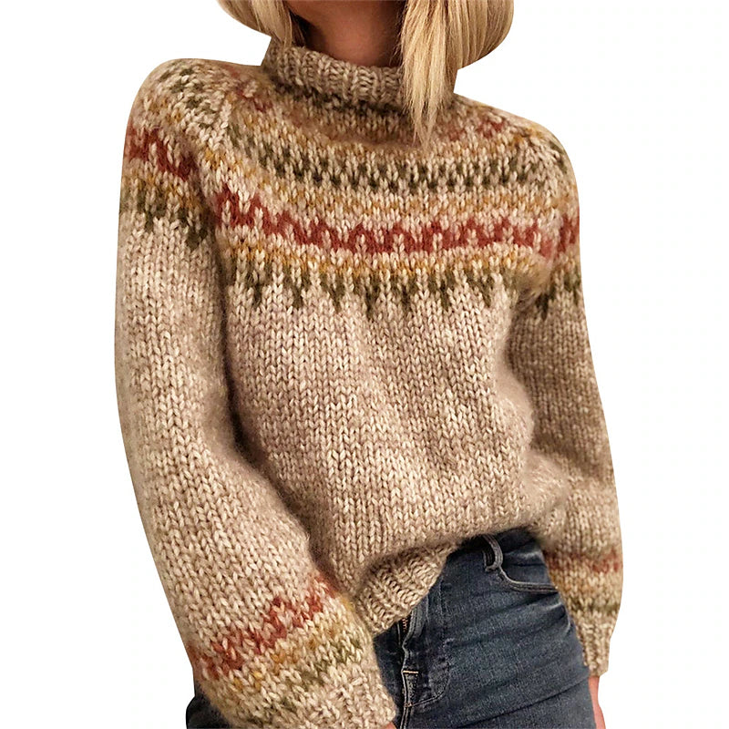 Women's Pullover Sweater Jumper Turtleneck Crochet Knit Acrylic Knitted Fall Winter Outdoor Daily Going out Stylish Casual Soft Long Sleeve Striped Maillard Khaki Gray S M L