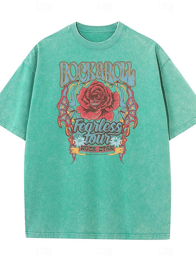 Women's T shirt Tee Acid Wash 100% Cotton Rose Wild Western Rock and Roll Coachella Fearless Daily Summer