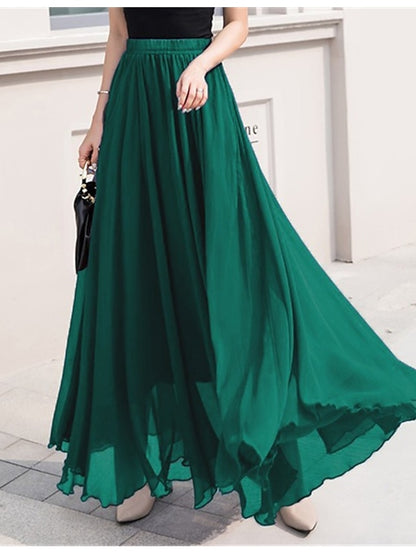 Women's Skirt Swing Work Skirts Long Skirt Maxi Skirts Chiffon Solid Colored Office / Career Daily Spring & Summer Chiffon Polyester Elegant Long Summer Black Light Green Pink Blue