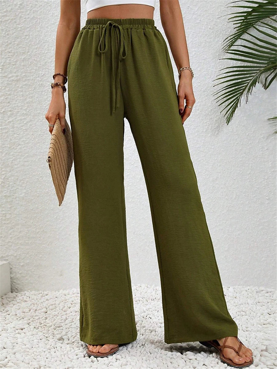 Women's Wide Leg Polyester Plain Wine Black Streetwear High Waist Long Street Daily Wear Summer Spring