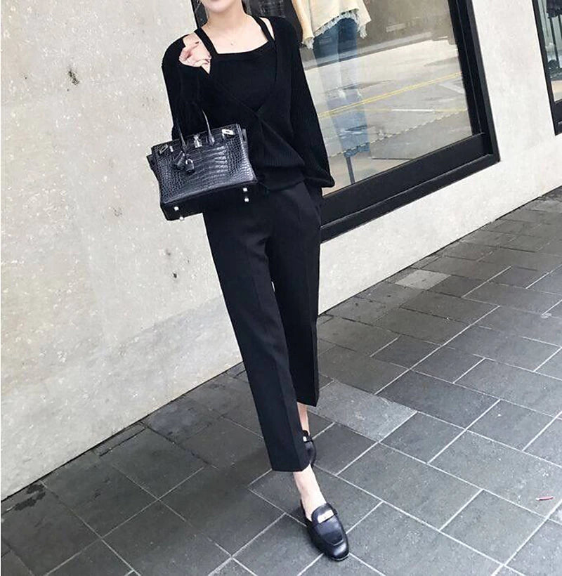 Women‘s Dress Work Pants Chinos Slacks Ankle-Length Pocket Mid Waist Formal Work Daily Black 1# Black S M Summer Spring &  Fall