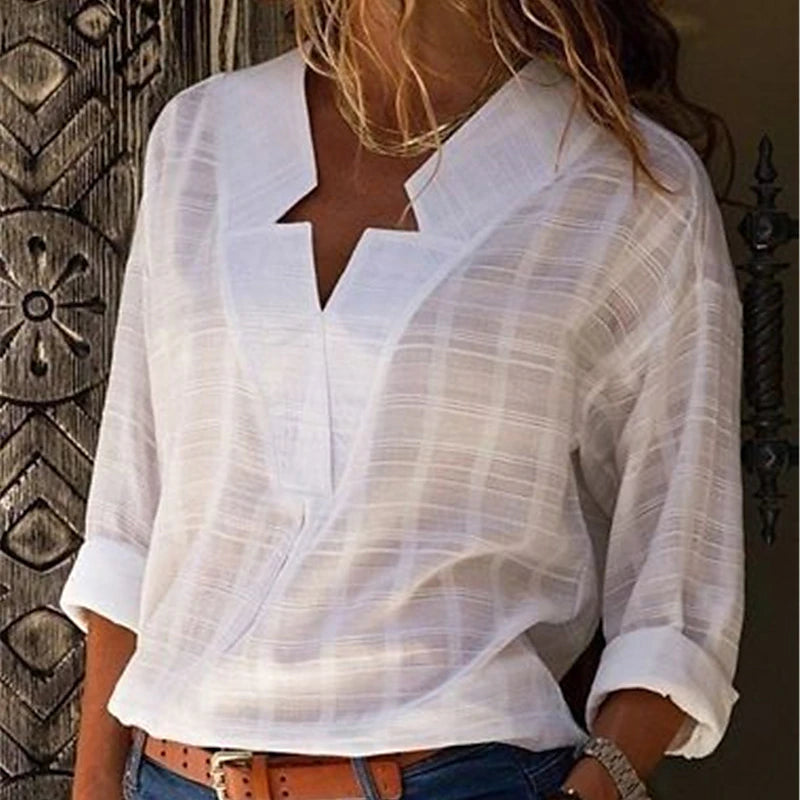 Women's Shirt Going Out Tops Blouse Concert Tops Cotton Plain Work Daily Weekend Black Long Sleeve Streetwear Basic V Neck Spring Fall