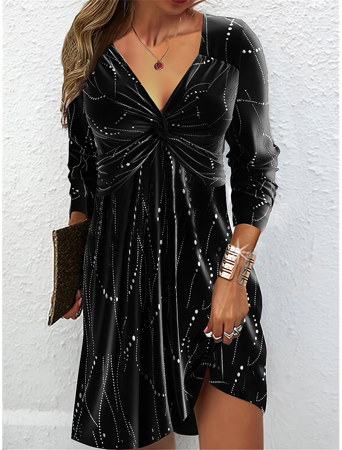 Women's Velvet Dress Party Dress Cocktail Dress Velvet Ruched V Neck Long Sleeve Mini Dress Christmas Elegant Wine Spring Winter