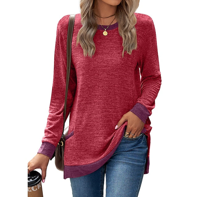 Women's T shirt Tee Color Block Valentine's Day Daily Print Puff Sleeve Black Long Sleeve Basic Round Neck Fall & Winter