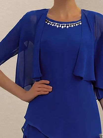 Women's Two Piece Dress Set Work Dress Chiffon Dress Office Work Fashion Elegant Ruffle Patchwork Mini Dress Crew Neck Half Sleeve Plain Regular Fit Blue Summer Spring S M L XL XXL - LuckyFash™