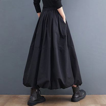 Women's Swing Long Skirt Maxi Skirts Pocket Drawstring Solid Colored Office / Career Daily Spring &  Fall Polyester Fashion Streetwear Casual Black