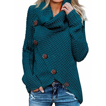 Women's Sweater Knitted Button Solid Color Casual Long Sleeve Regular Fit Sweater Cardigans Turtleneck Fall Winter Dark Yellow Green White