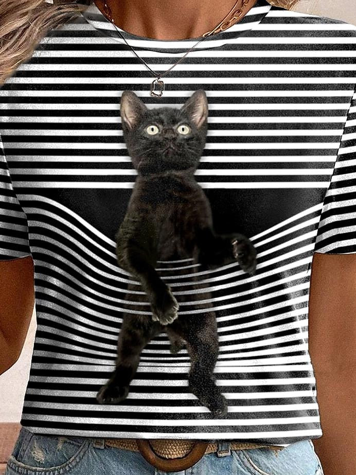 Women's T shirt Tee Animal Daily Weekend Print Black Short Sleeve Fashion Round Neck 3D cat Summer