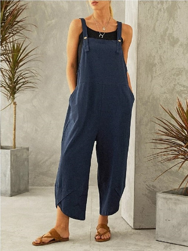 Women's Wide Leg Pants Trousers Overalls Baggy Black Red Green Mid Waist Oversized Daily Weekend Baggy Ankle-Length Breathable Plain M L XL XXL - LuckyFash™