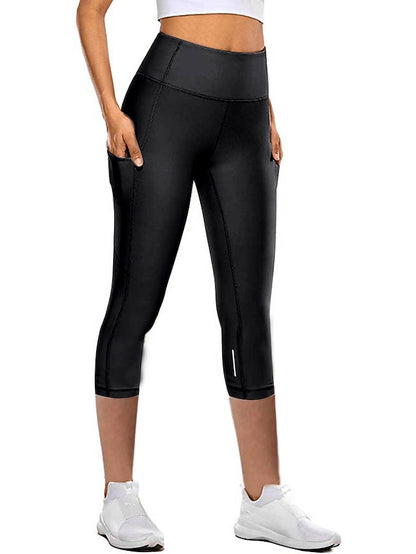 Women's Running Tights Leggings Running Capri Leggings with Phone Pocket High Waist Base Layer Athletic Athleisure Spandex Tummy Control Butt Lift Breathable Fitness Gym Workout Running Sportswear - LuckyFash™