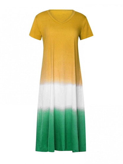 Women's T Shirt Dress Tee Dress Maxi long Dress Black Blue Gray Yellow Red Short Sleeve Color Block Patchwork Spring Summer Round Neck Casual Boom Sale Dress S M L XL XXL 3XL 4XL 5XL - LuckyFash™