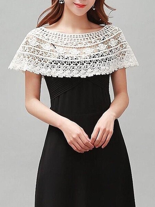 Women's Shrug Jumper Crochet Knit Cropped Lace Trims Hole Solid Color Crew Neck Stylish Elegant Outdoor Date Summer Spring Splash #shawl 980 Big leaf #shawl 988 21*9.5*10.5 - LuckyFash™