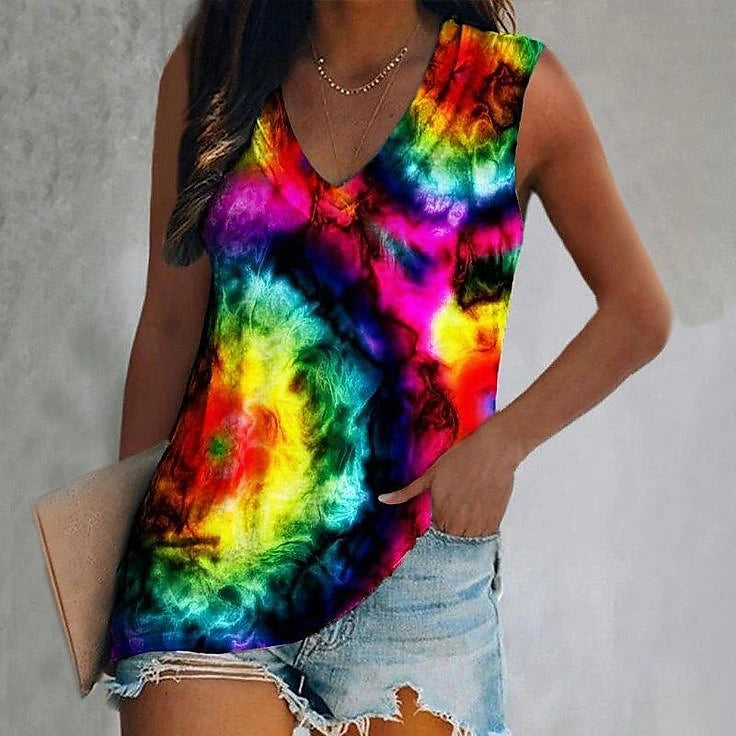 Women's Tank Top Graphic Casual Print Black Sleeveless Basic Neon & Bright V Neck