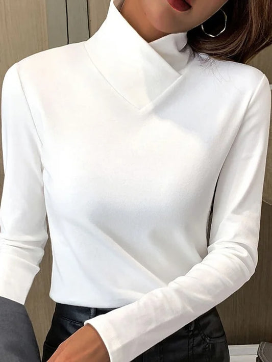 Women's T shirt Tee Plain Valentine's Day Daily Weekend Black Long Sleeve Fashion V Neck Fall & Winter