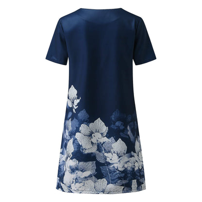 Women‘s A Line Dress Knee Length Dress Green Blue Short Sleeve Floral Print Spring Summer V Neck Basic Casual Loose 2023 S M L XL XXL 3XL / 3D Print