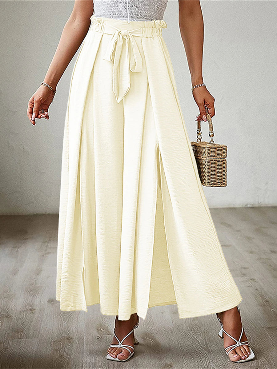 Women's Wide Leg Polyester Plain rice white Robin's Egg Blue Fashion High Waist Full Length Street Daily Fall Winter