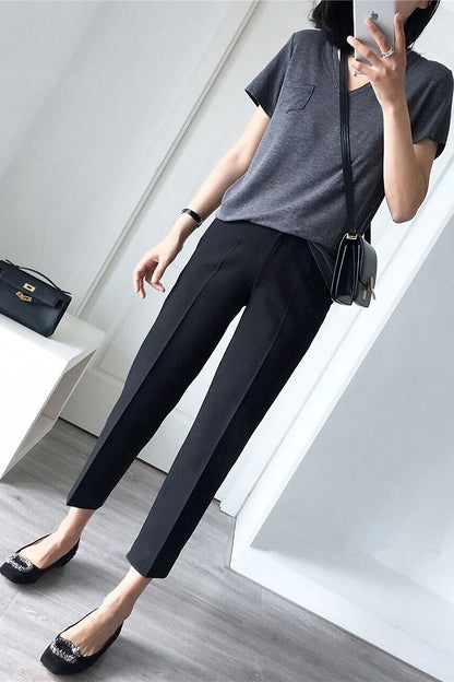 Women‘s Dress Work Pants Chinos Slacks Ankle-Length Pocket Mid Waist Formal Work Daily Black 1# Black S M Summer Spring &  Fall