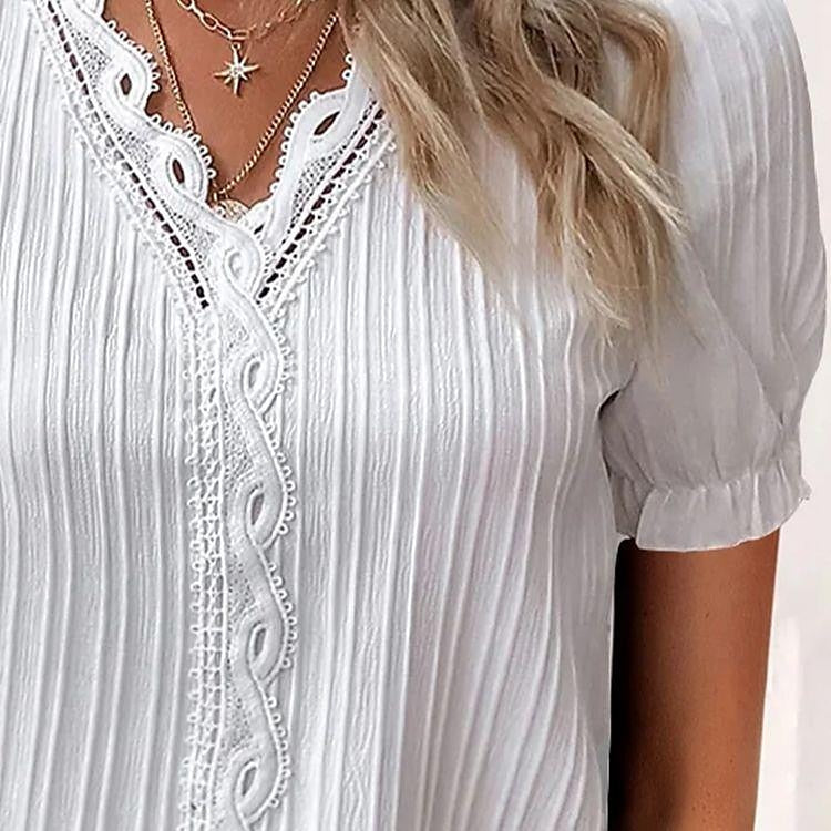 Women's White Dress Lace Dress Summer Dress Mini Dress Lace Date Streetwear V Neck Short Sleeve White Color