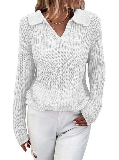 Women's Pullover Sweater Jumper Shirt Collar Crochet Knit Acrylic Patchwork Fall Winter Regular Outdoor Daily Going out Stylish Casual Soft Long Sleeve Solid Color Black White khaki S M L