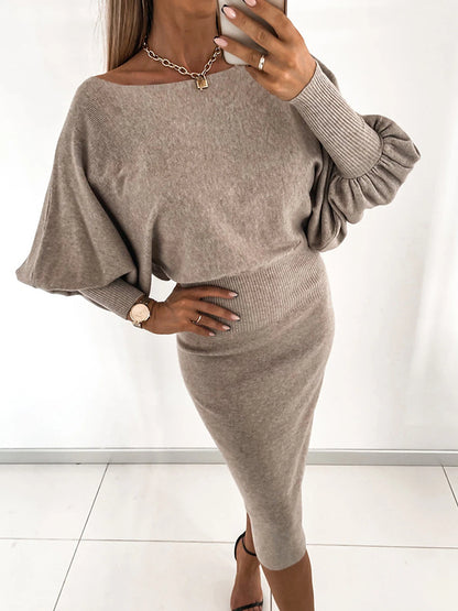 Women's Sweater Dress Jumper Dress Casual Dress Midi Dress Knitwear Fashion Streetwear Street Daily Going out Weekend Crew Neck Long Sleeve Ruched 2023 Regular Fit Black Khaki Gray S M L XL XXL 3XL