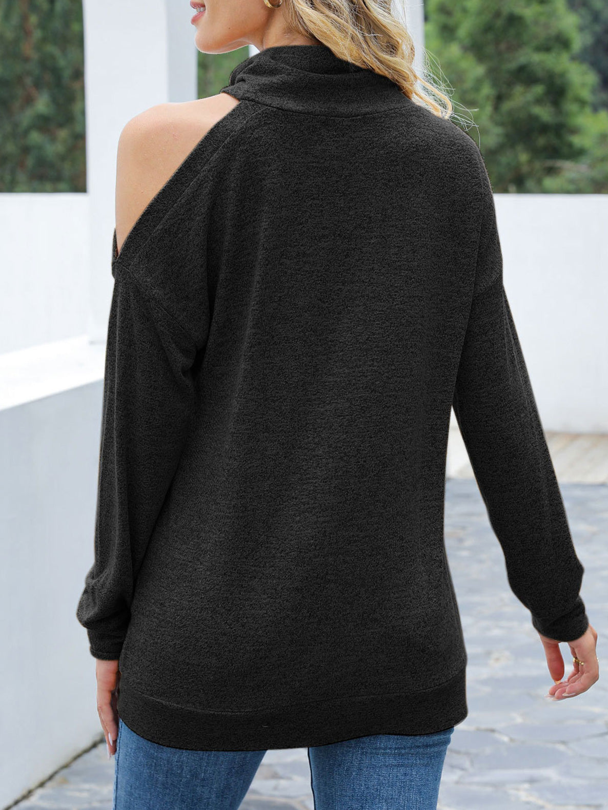 Women's Sweaters Solid Long Sleeve Off Shoulder High-Neck Sweater - LuckyFash™