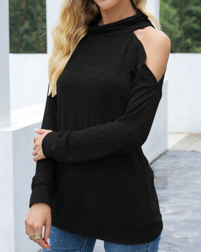 Women's Sweaters Solid Long Sleeve Off Shoulder High-Neck Sweater - LuckyFash™