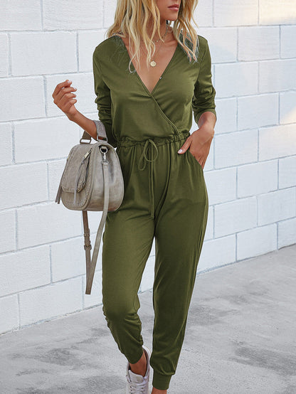 Women's Jumpsuits Deep V-Neck Long Sleeve Slim Fit Jumpsuit - LuckyFash™