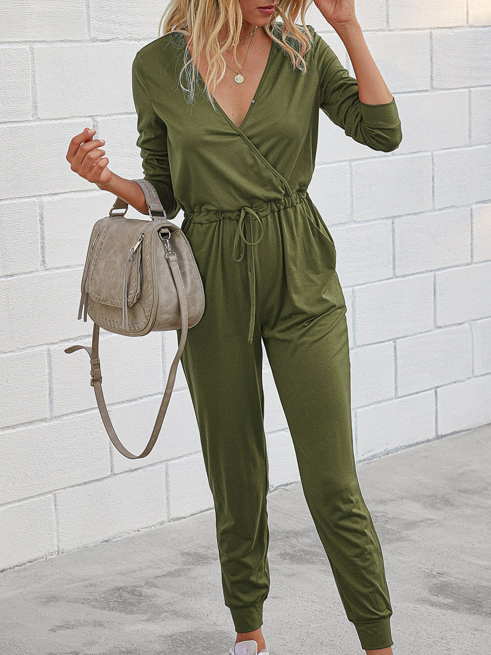 Women's Jumpsuits Deep V-Neck Long Sleeve Slim Fit Jumpsuit - LuckyFash™