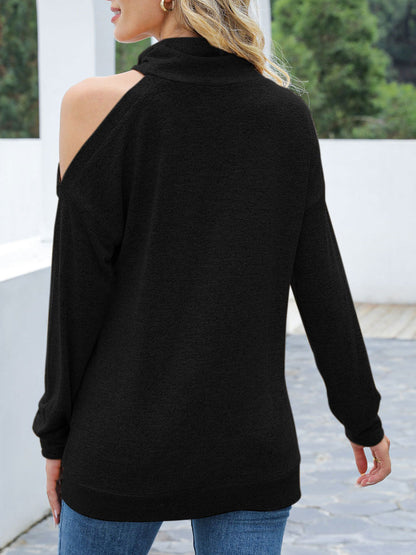 Women's Sweaters Solid Long Sleeve Off Shoulder High-Neck Sweater - LuckyFash™