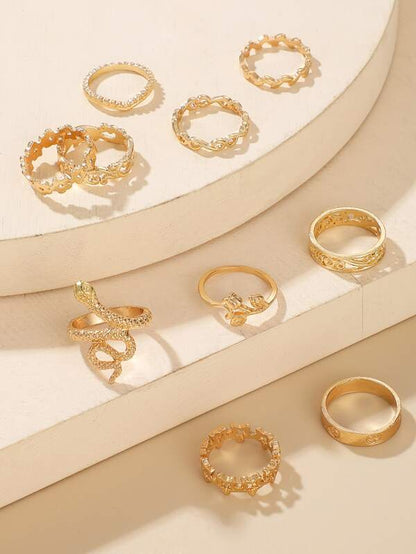 10pcs Serpentine & Leaf Design Ring - LuckyFash™