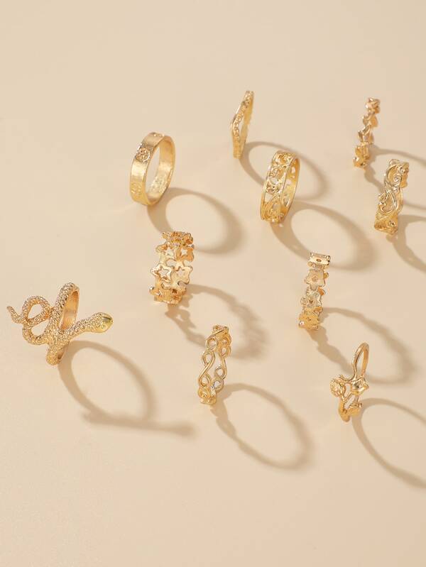 10pcs Serpentine & Leaf Design Ring - LuckyFash™