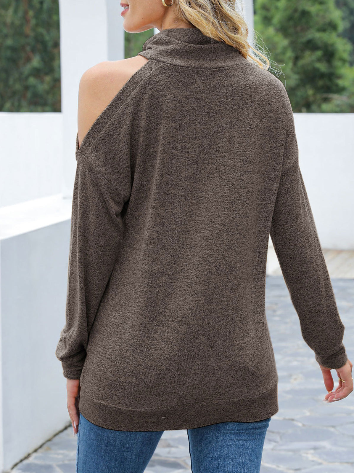 Women's Sweaters Solid Long Sleeve Off Shoulder High-Neck Sweater - LuckyFash™