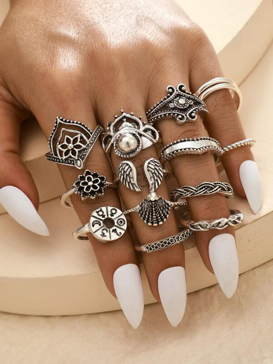 14pcs Retro Hollow Out Flower Shell Ring - LuckyFash™