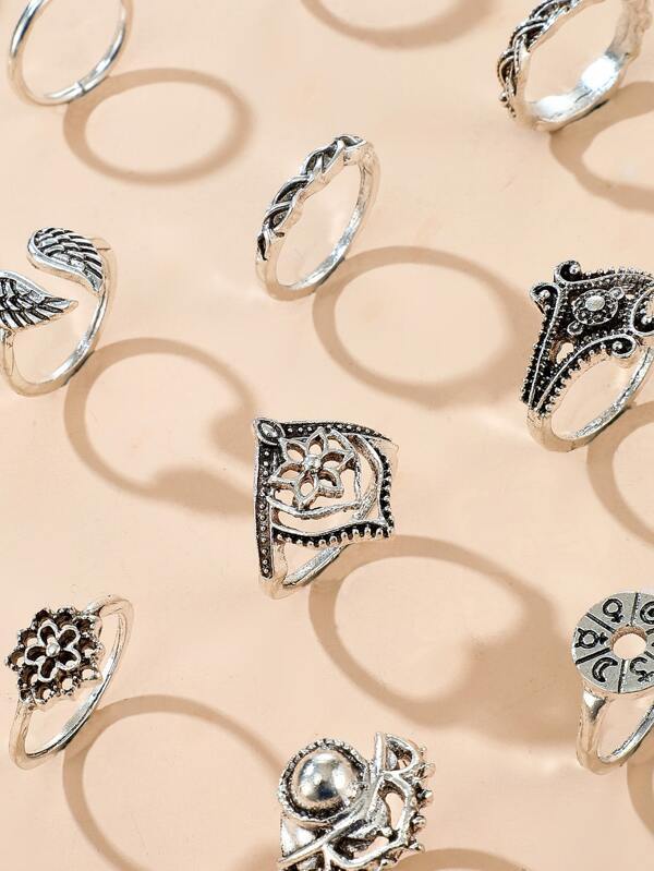 14pcs Retro Hollow Out Flower Shell Ring - LuckyFash™