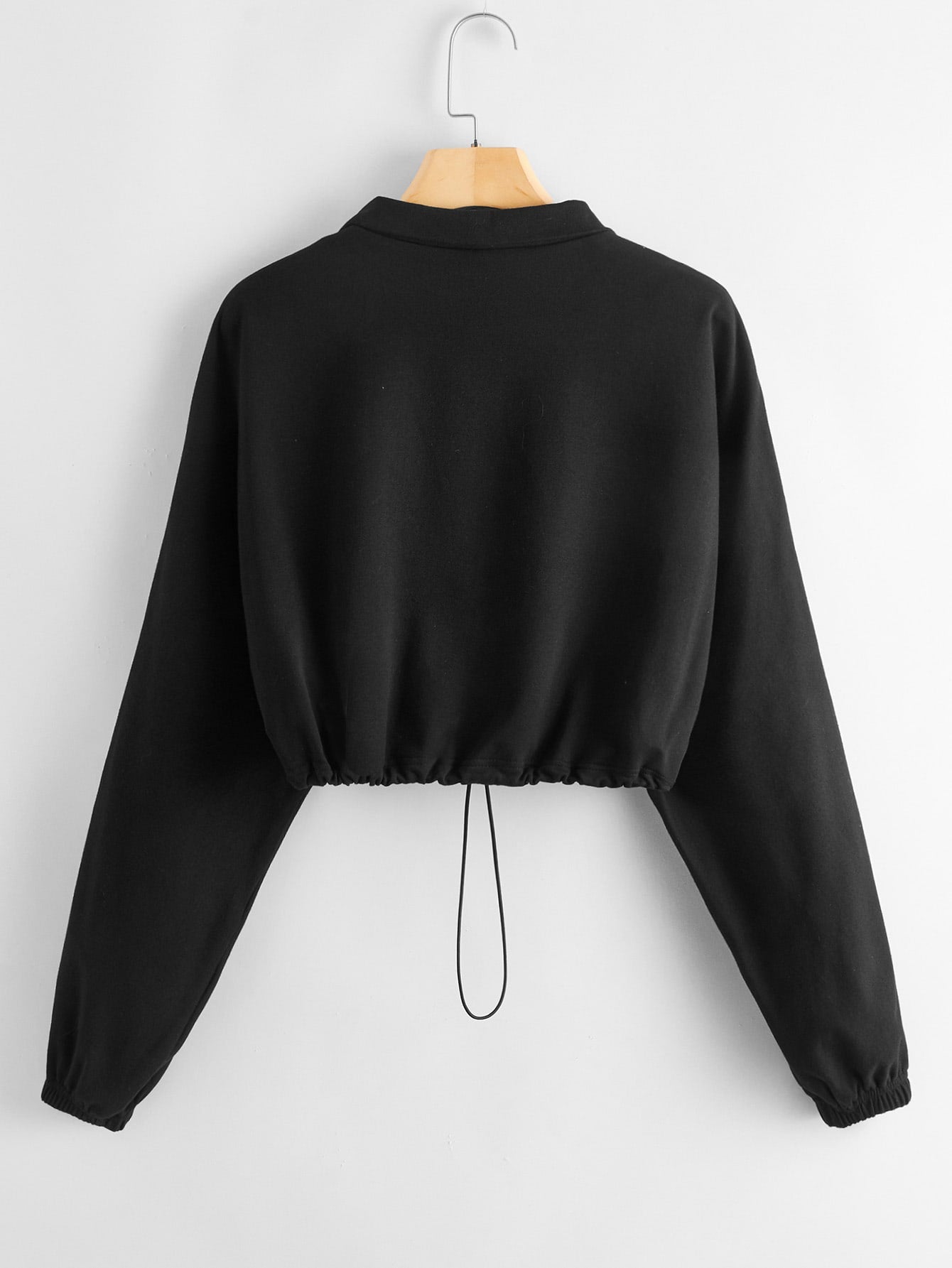 Zip Half Placket Drawstring Hem Crop Pullover - LuckyFash™