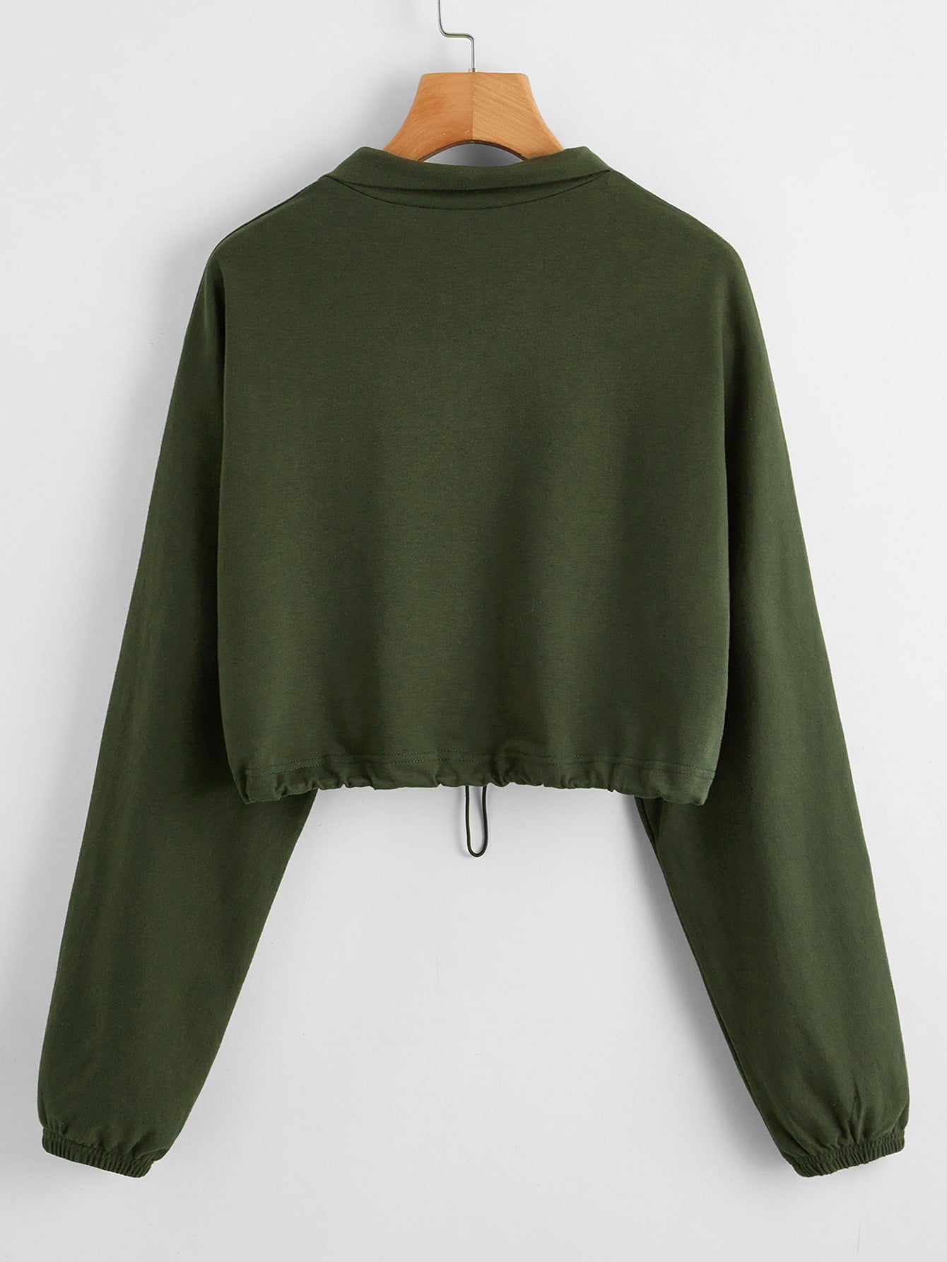 Zip Half Placket Drawstring Hem Crop Pullover - LuckyFash™