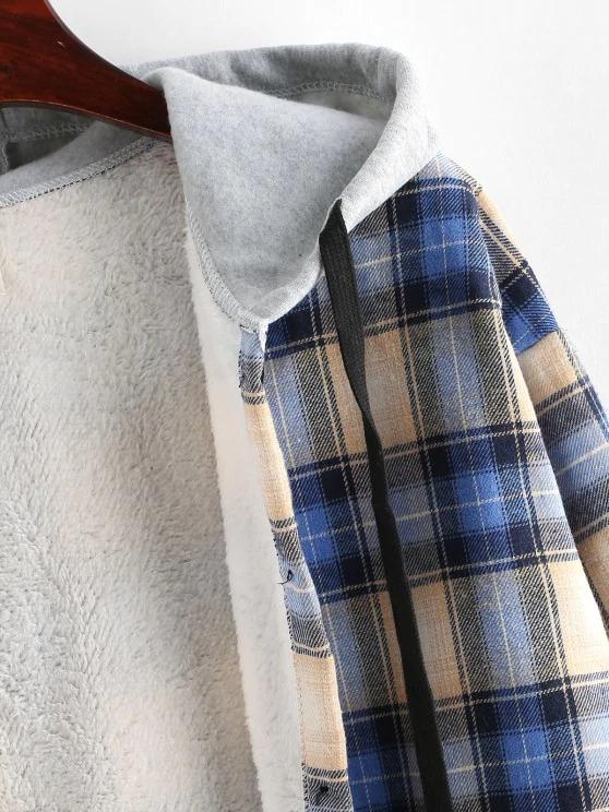 Plaid Buttoned Curved Hem Hooded Coat - LuckyFash™