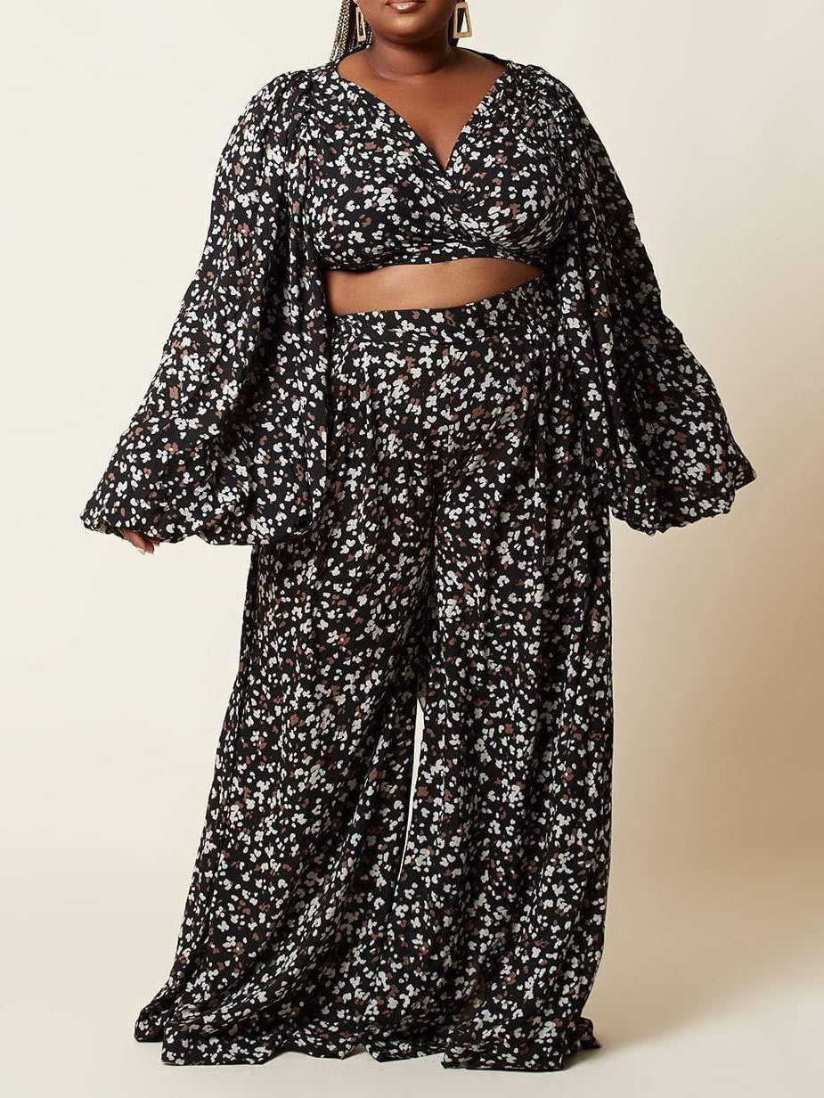 Lace-up Cardigan & Loose Wide-leg Pants Leopard Print Suit - LuckyFash™