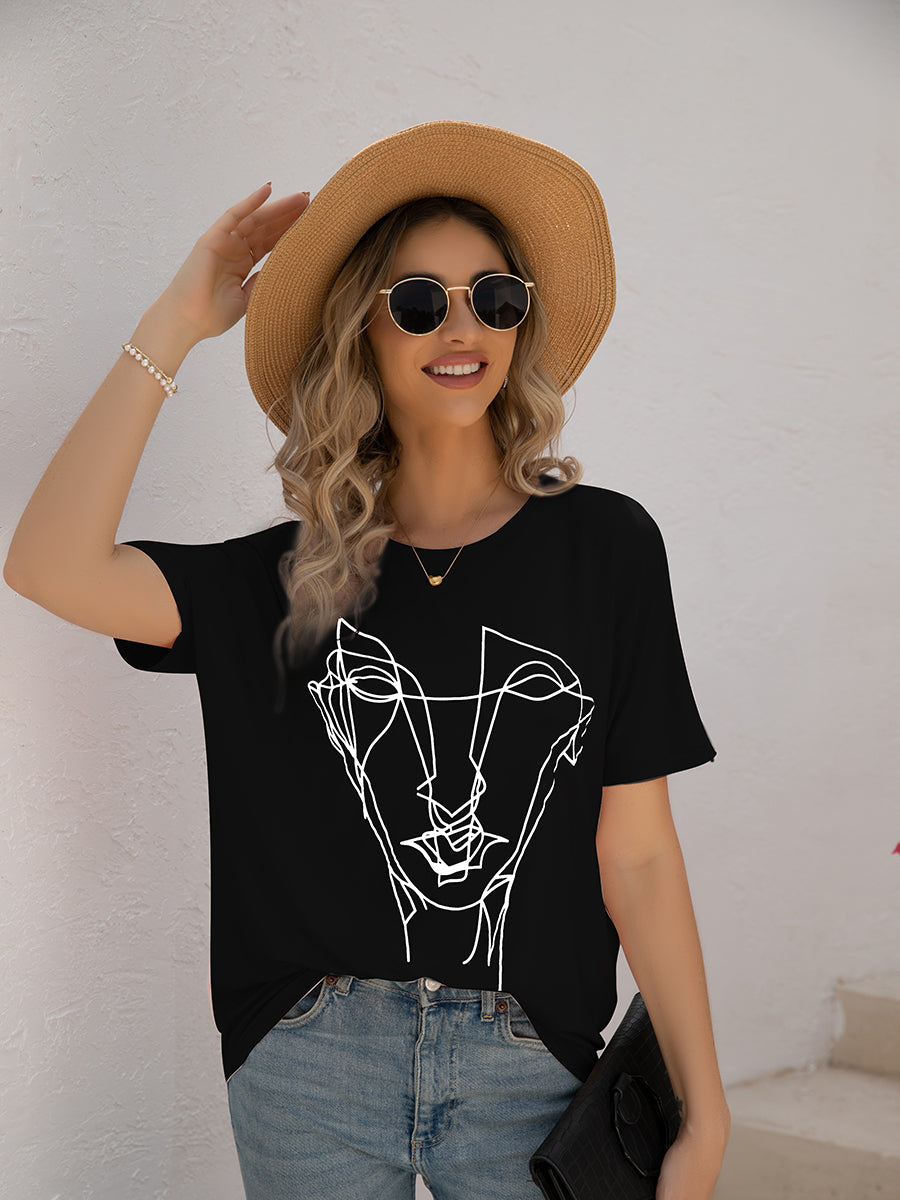 T-Shirts Loose Printed Dolman Sleeve T-Shirt - LuckyFash™