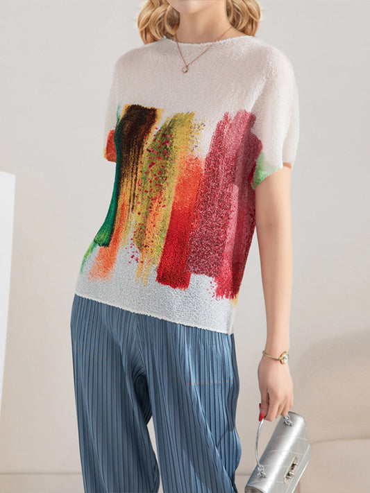 T-Shirts Embroidered Stretch Print Loose T-Shirt - LuckyFash™