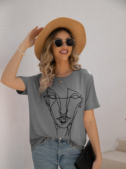 T-Shirts Loose Printed Dolman Sleeve T-Shirt - LuckyFash™