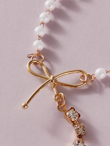 1pc Faux Pearl & Bow Decor Y Lariat Necklace - LuckyFash™